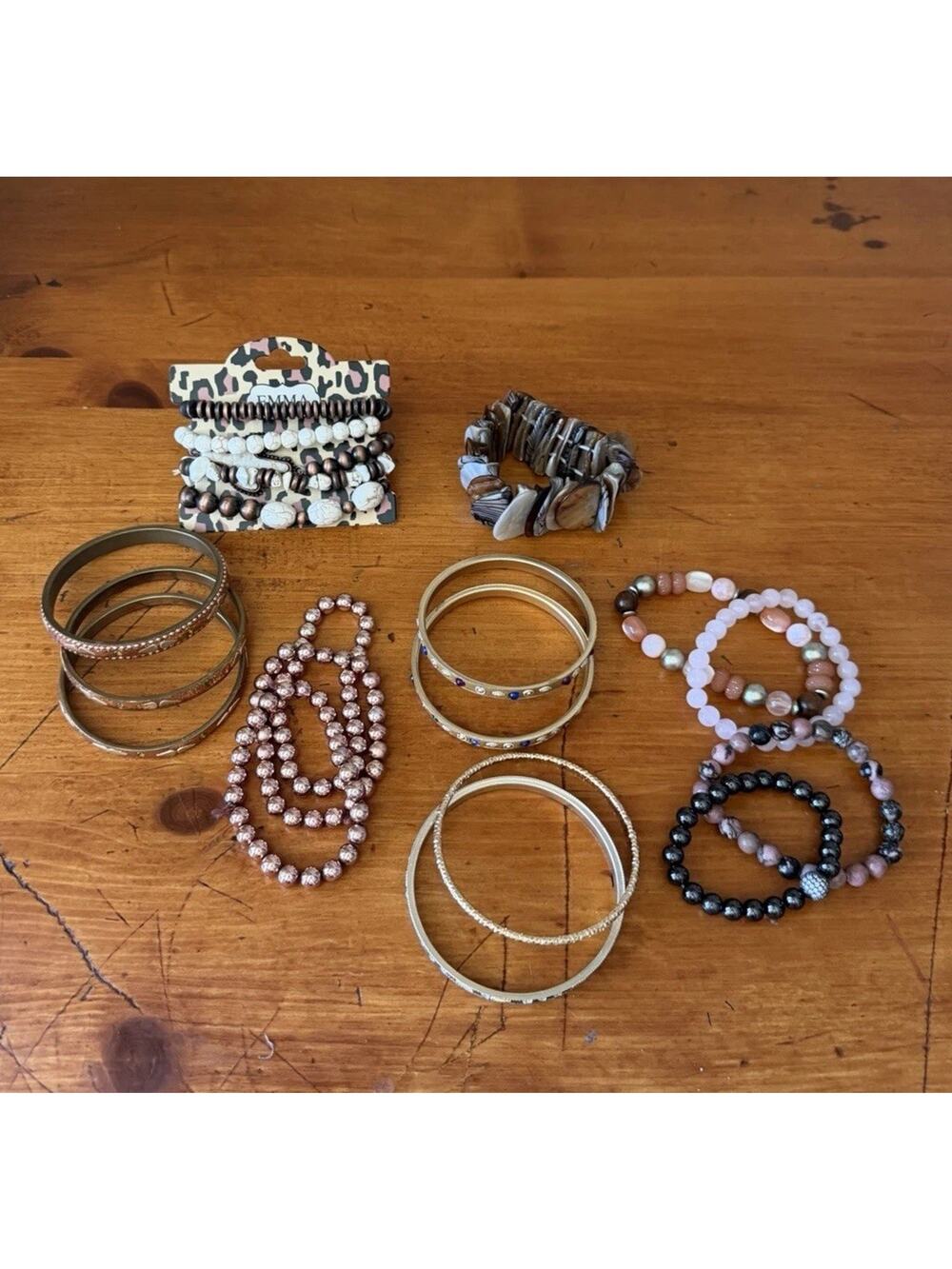 Title Neutral Bracelet Bundle Rose Gold Beaded Bangle Stack Fashion Lot 16 Pcs